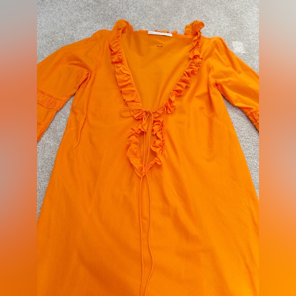 Anya Hindmarch - Orange Ruffled Beach Coverup Dress - 100% Cotton - size Large - Picture 8 of 16
